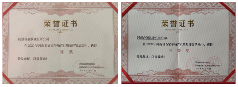 榮譽 | “百家牛場青貯質量評鑒活動”花花牛新蔡瑞亞牧業(yè)、河南合源乳業(yè)分別榮獲一、三等獎